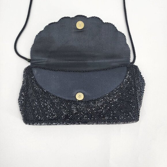 Bonwit Teller Vintage Beaded Evening Bag Long Strap‎ Crossbody Black - Picture 4 of 14
